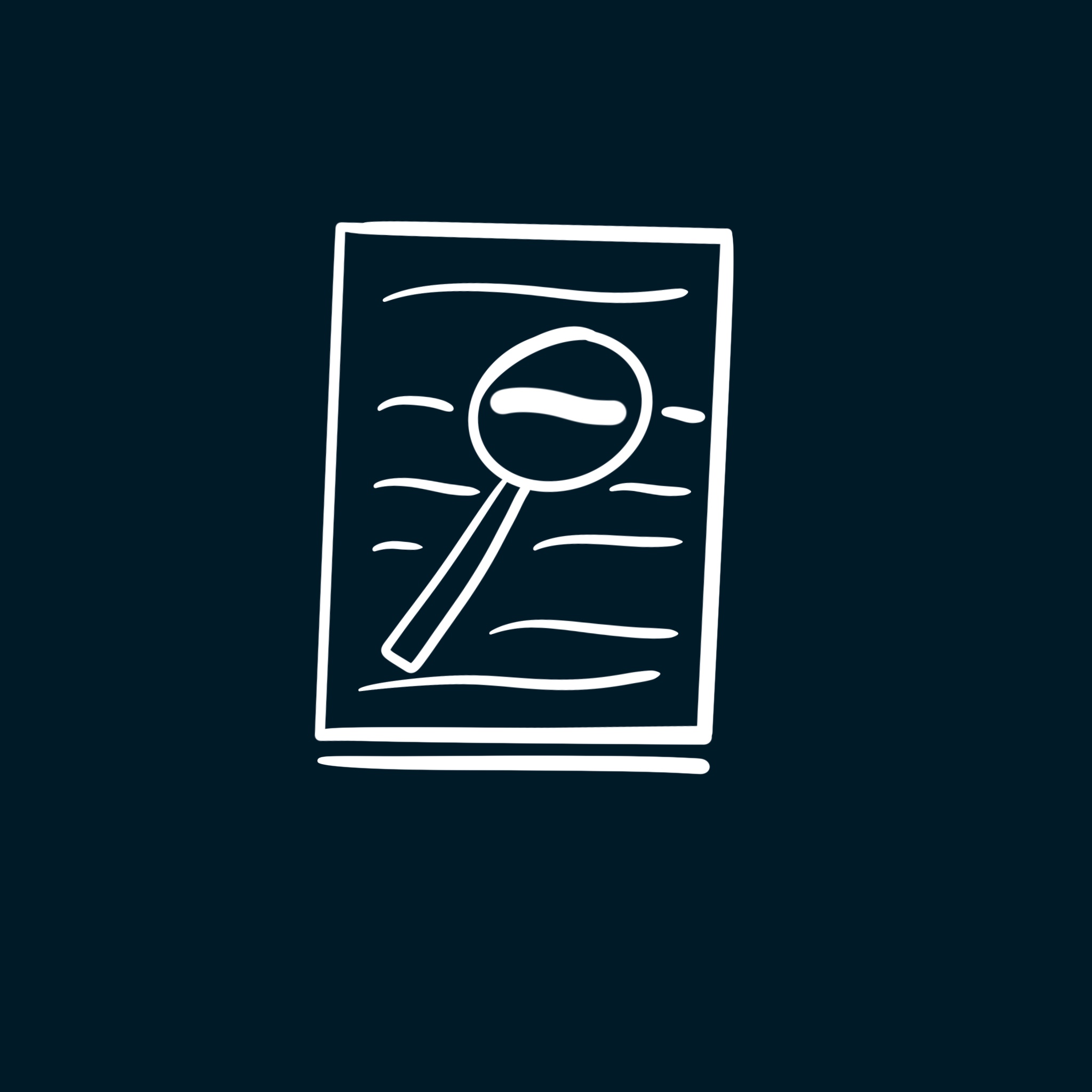 An icon of magnifying glass on paper